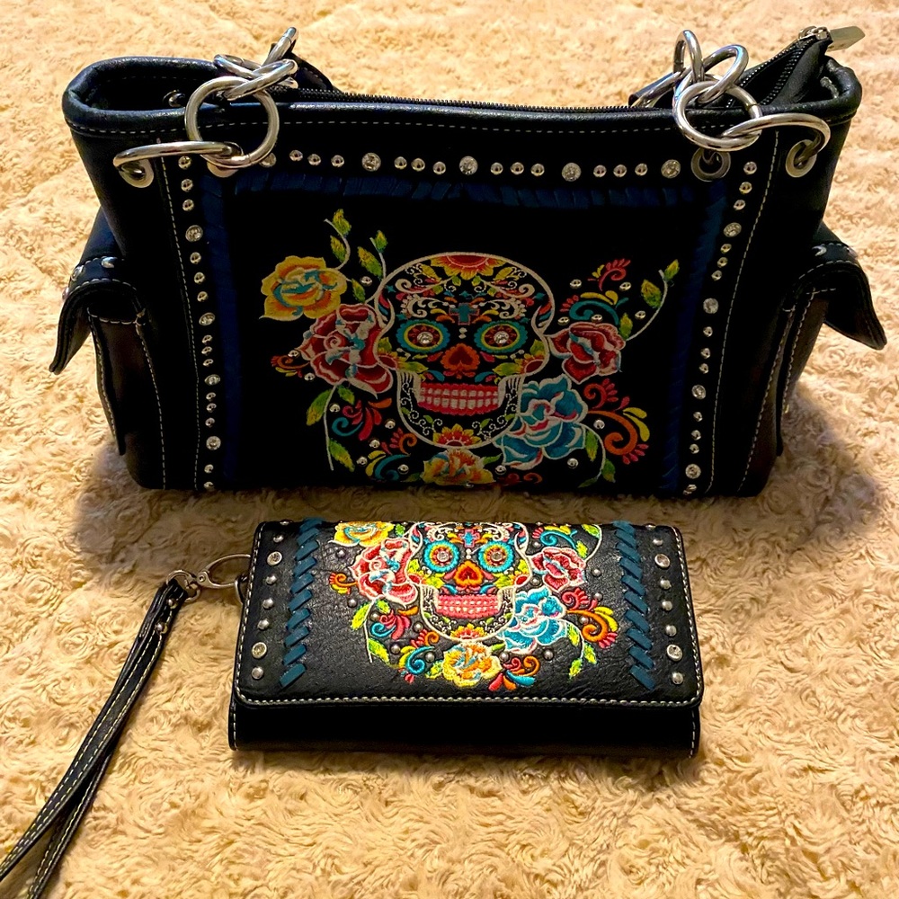 Sugar Skull/Día de los Muertos matching purse and wallet